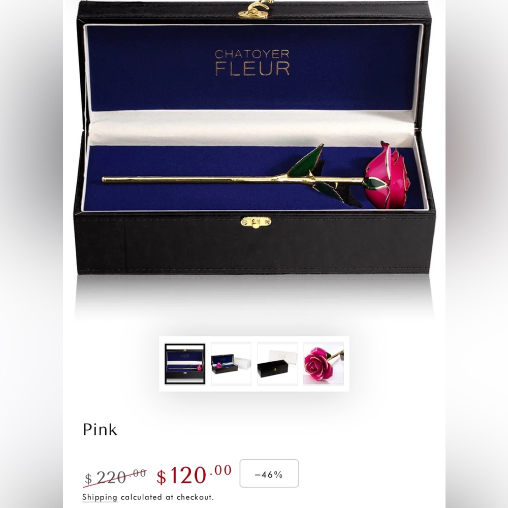 Chatoyer Fleur Forever Rose 24K gold piped pink rose - Picture 8 of 16